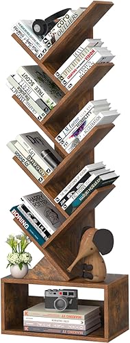 SHEEPAM 9 Tier Tree Bookshelf,Christmas Green Bookcase for Narrow Space, Storage Organizer Floor Standing Bookshelves for Books, Tall Book Case for Home Office, Living Room, Bedroom