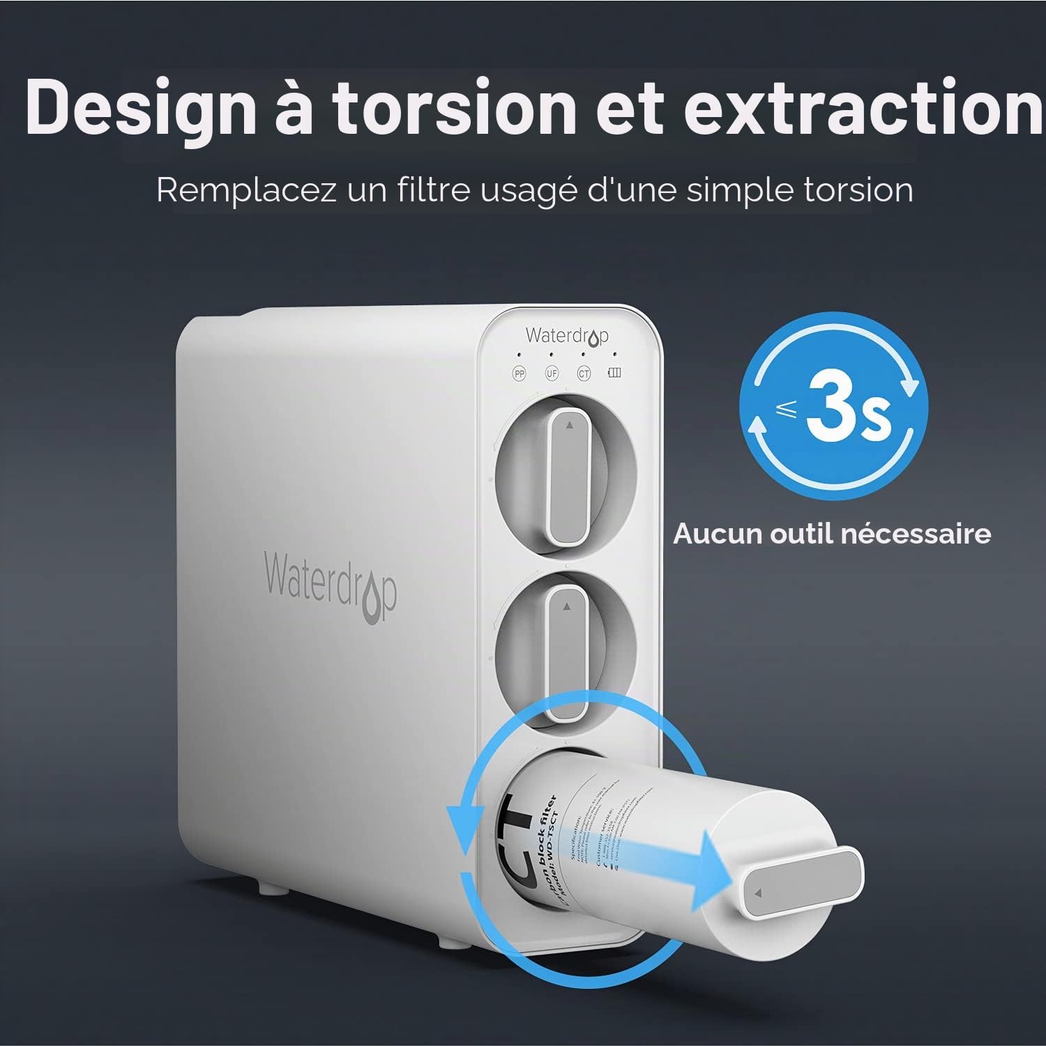 Waterdrop TSCT Filtration sous évier TSU-W TSC 3 étapes Ultra-filtration 7500L Haute capacité 1 paquet