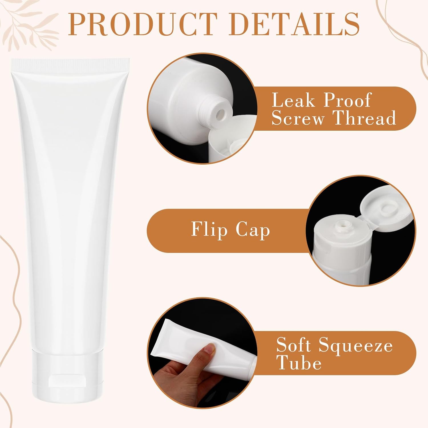 50 Pack 100 ml/3.4 oz Empty Refillable Plastic Squeeze Tubes Clear Soft Cosmetic Lotion Bottles with Flip Top Caps Travel Size Containers for Shampoo, Facial Cleanser, Cream(White Cap)