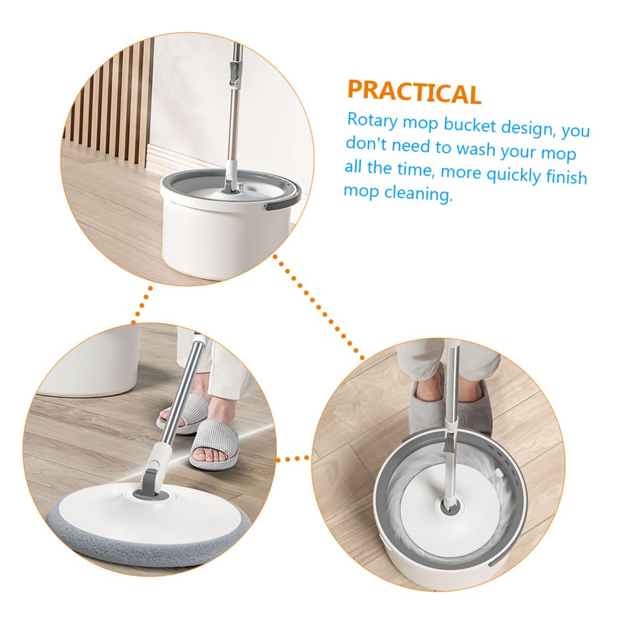 Veemoon Fregona Giratoria de Microfibra Absorbente Mopa Húmeda para Limpieza de Diseño Desmontable y Duradero para Azulejos y Almacenamiento Fácil y Mopa Rotativa
