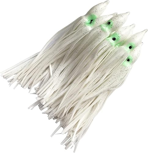 Miniatura 8 de Hoochie - Faldas de pulpo, señuelos de pesca con aparejos de pesca de plástico suave, faldas de calamar luminosas, señuelos de agua salada/cebo, 1.9