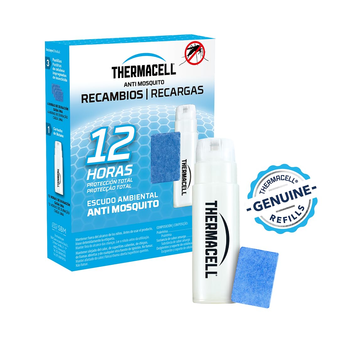 Thermacell Wkład odstraszający komary, kompatybilny ze wszystkimi urządzeniami, czas trwania 12 godzin, 1 wkład + 3 tabletki