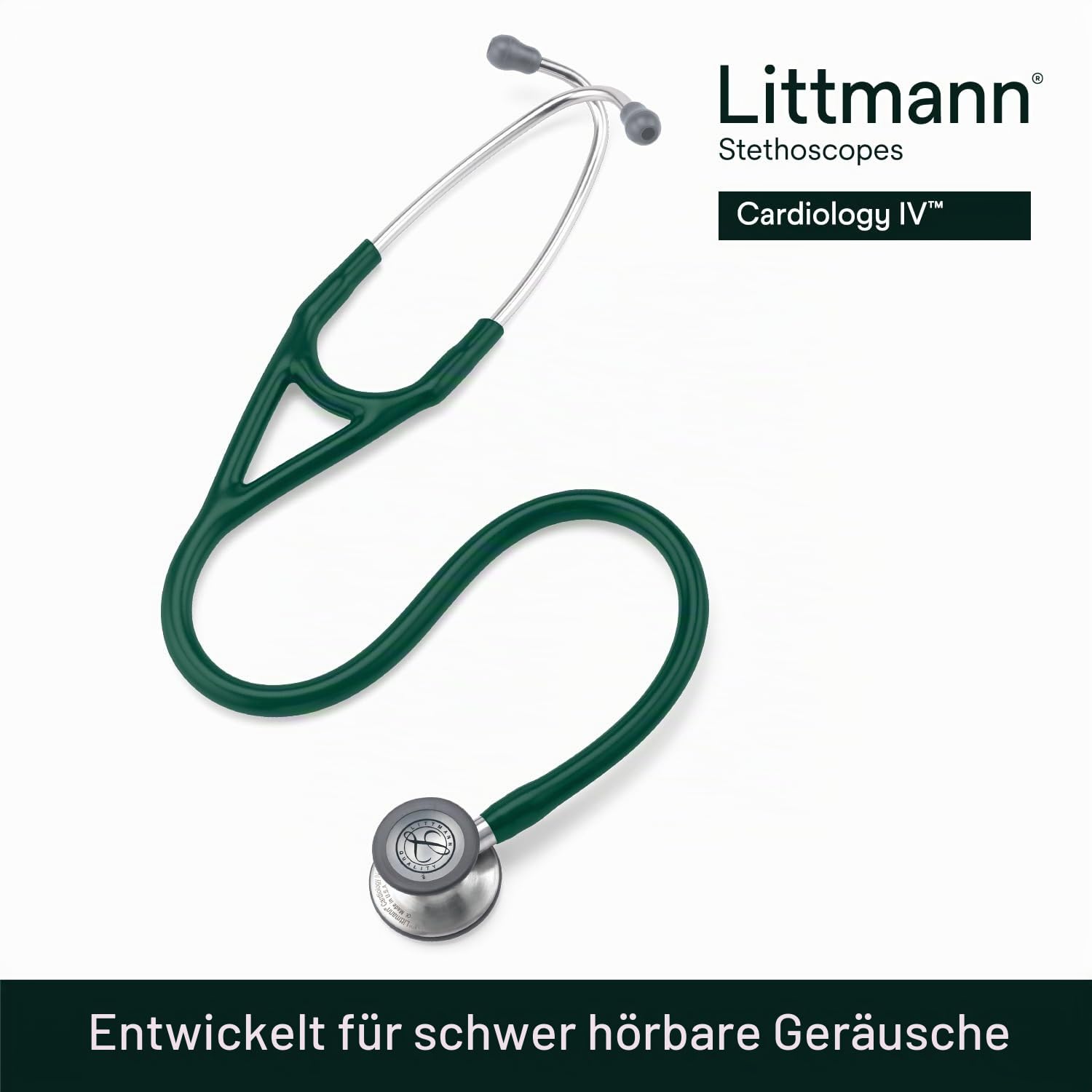 Littmann Cardiology IV Stethoskop, 6155, Schlauch Dunkelgrün | Edelstahl-Bruststück. Für Ärzte und Medizinstudenten