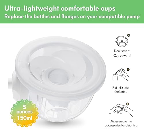 Miniatura 7 de Baby CaraCups - Colección de leche portátil, juego de tazas de recolección de leche materna portátil manos libres, compatible con Spectra S1  S2,