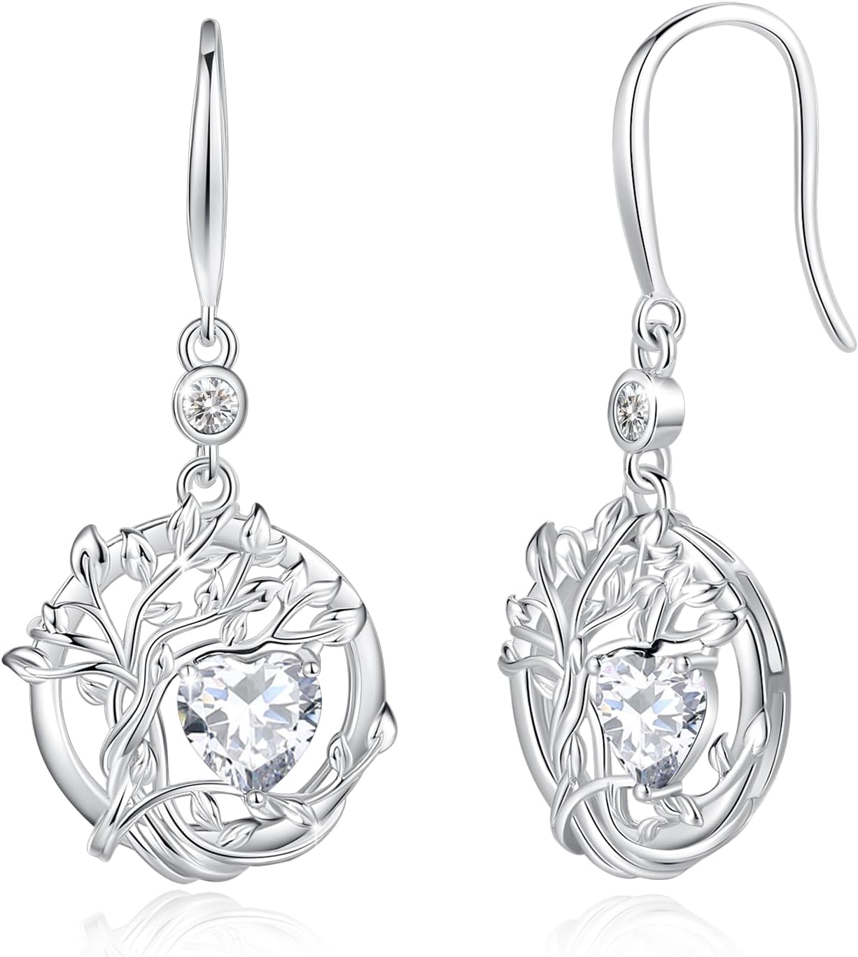 - Tree of Life Dangle Drop Earrings 925 Sterling Silver Dainty Round Gemstone Birthstone Earring Fine Jewelry Birthday Mothers Day Gifts for Her Women