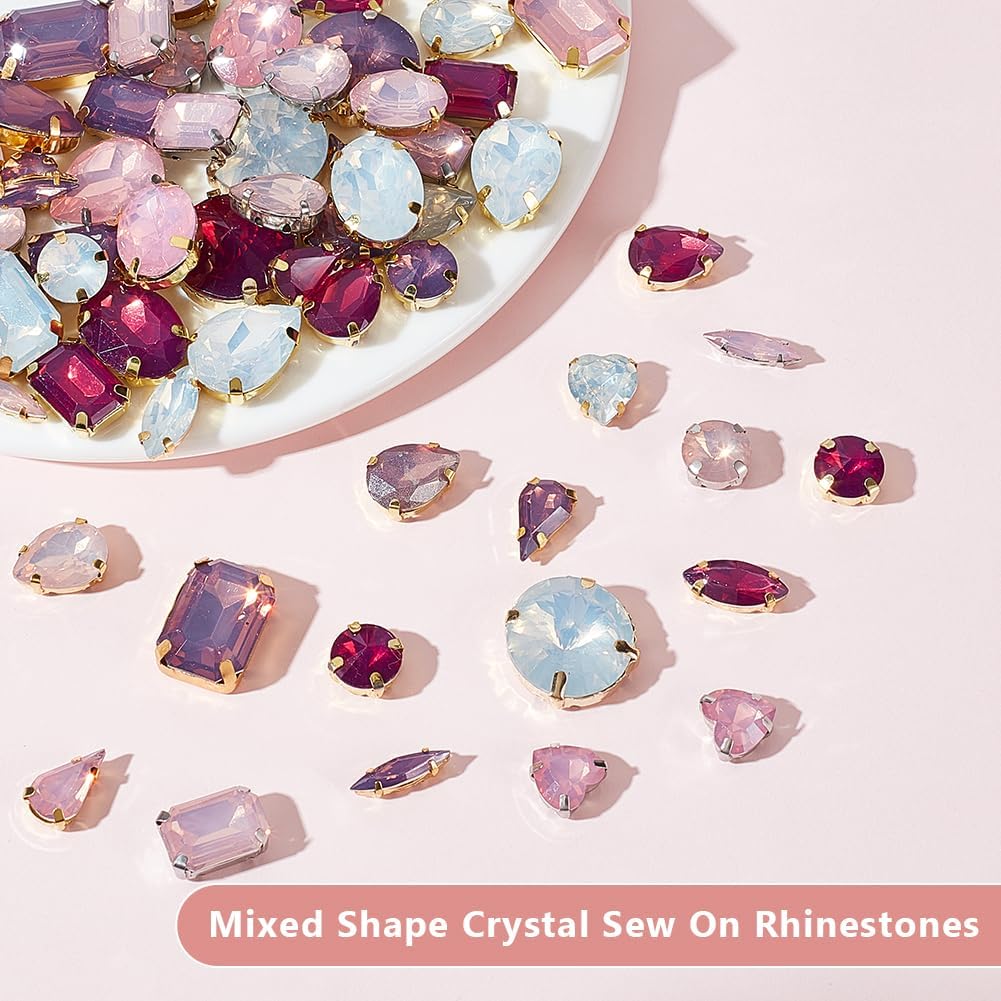 AHANDMAKER 100Pcs Sew on Rhinestones, 5 Colors Mixed Shapes Sew on Crystals Mental Flatback with Light Gold Claw, Crystal Gems Sewing Beads, Sewing Claw Rhinestone for DIY Crafts Clothes Dress Shoes - Image 4