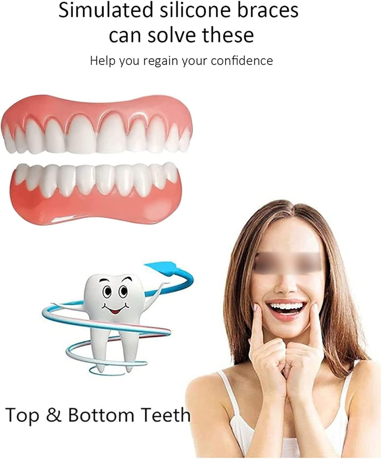 Generico Faccette Dentali, Faccette in Silicone per Protesi Dentarie | Si Ammorbidisce A Contatto Con Lacqua E Può Essere Riutilizzato; Offre Una Copertura Naturale E Realistica (9pcs)