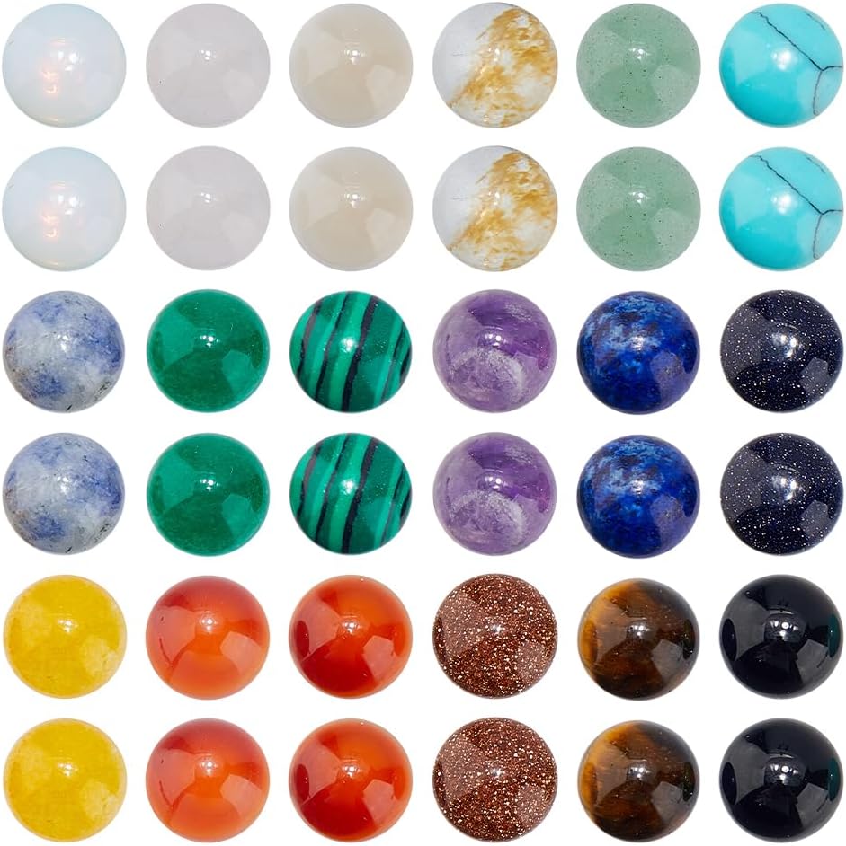SUPERFINDINGS 72Pcs 18 Colors Natural Gemstone Cabochons 8x4mm Crystal Quartz Cabochon Flatback Half Round Cabochons No Hole Mixed Stone Gems for DIY Jewelry Craft Making