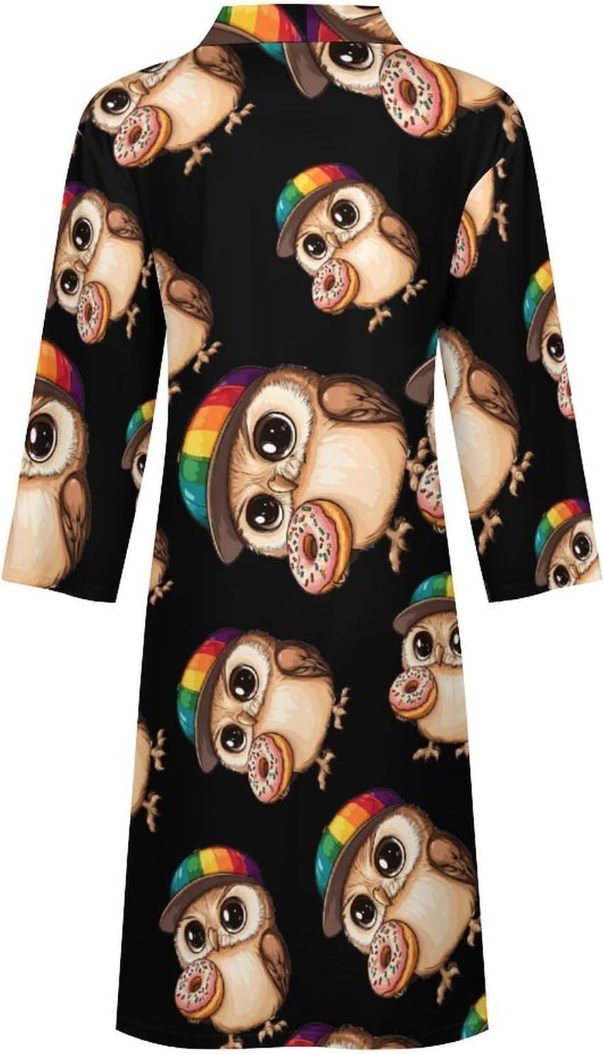 Owl Eats Doughnut Men's Robe Soft Bathrobe V Neck Loungewear Sleepwear Nightgown Dressing Gown