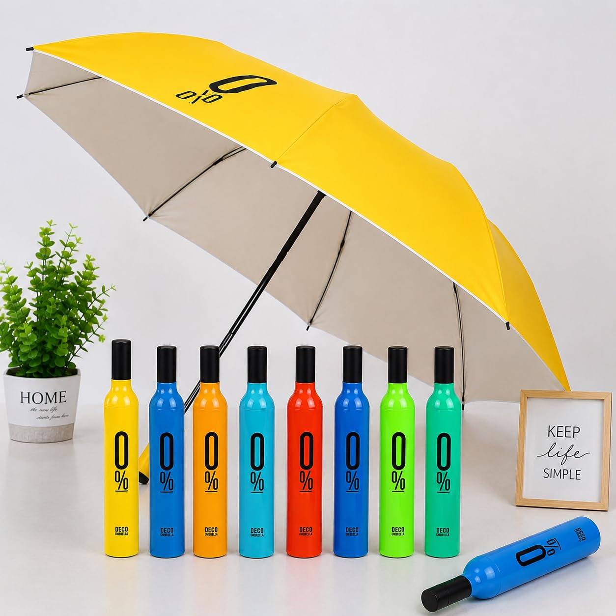 0% Wine Bottle Umbrella,Compact Double Layer Portable Travel Umbrella With Plastic Case,Manual Open Close Folding Design,Rain&Uv Protection Water Repellant Mini Rain Umbrella,RandomColor-image-49