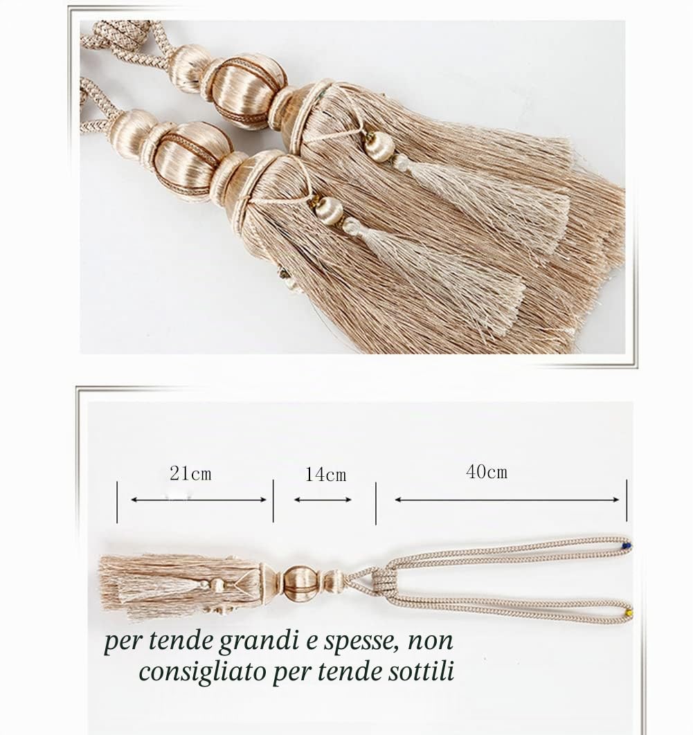 YunNasi Fermatenda con Nappa,Confezione Coppia di Tiebacks Fatti a Mano,Raccogli Tenda con Corda,Fibbia Tenda di Finestra,Camera da Letto,Ufficio,Beige