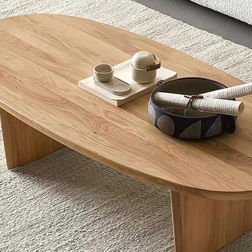 Craftthink Coffee Table, Modern Solid Wood Coffee Table Oval Sled Cocktail Table With 2 Legs Side Table Coffee Table For Living Room- 47" L X 24" W X 14" H Natural #TOP3