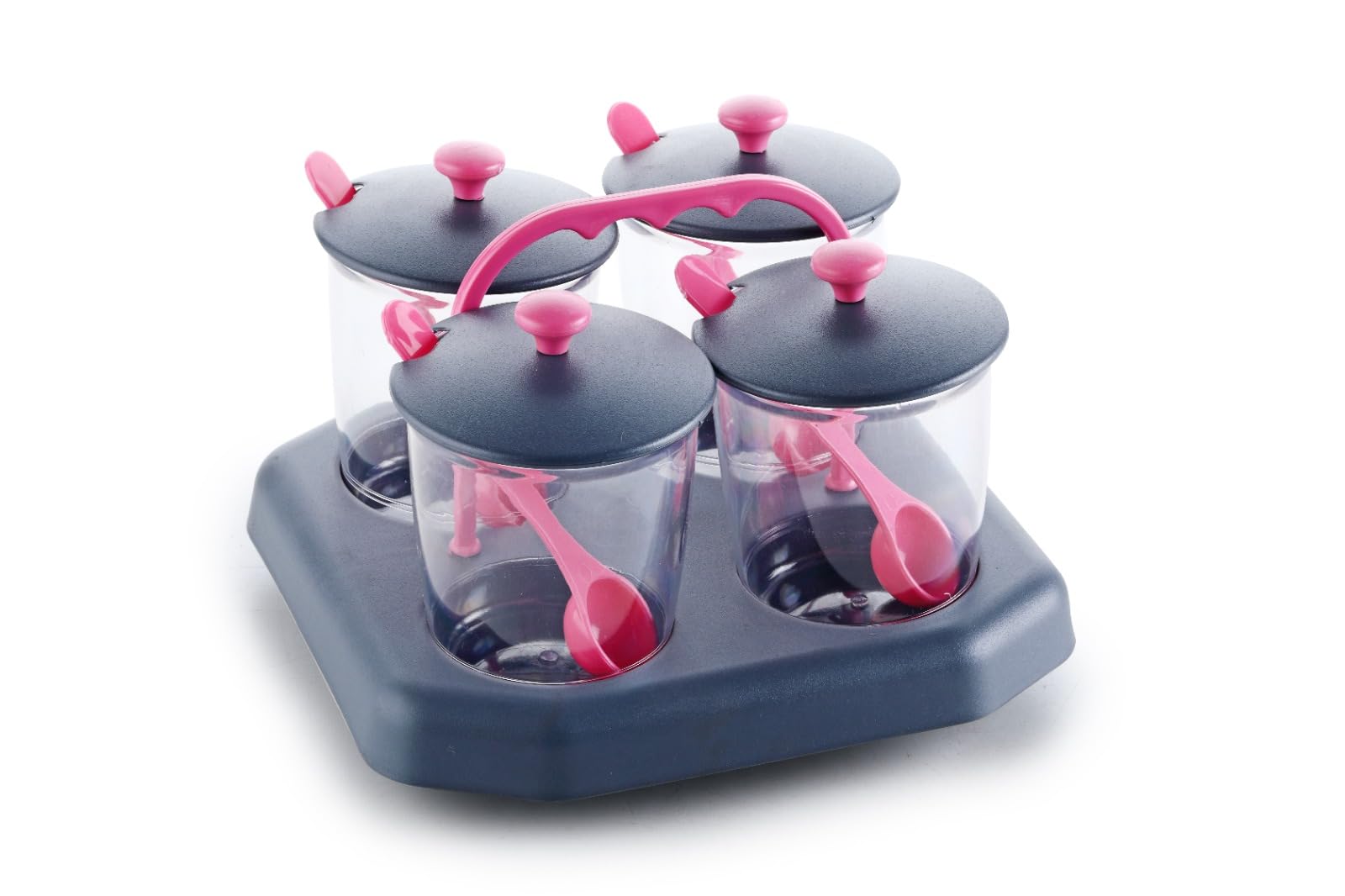 Rudra Enterprise Pickle Stand Set Multipurpose Pickle Jar for Dining Table (Medium) 4 in 1 Pickle Jars-Multi Colour