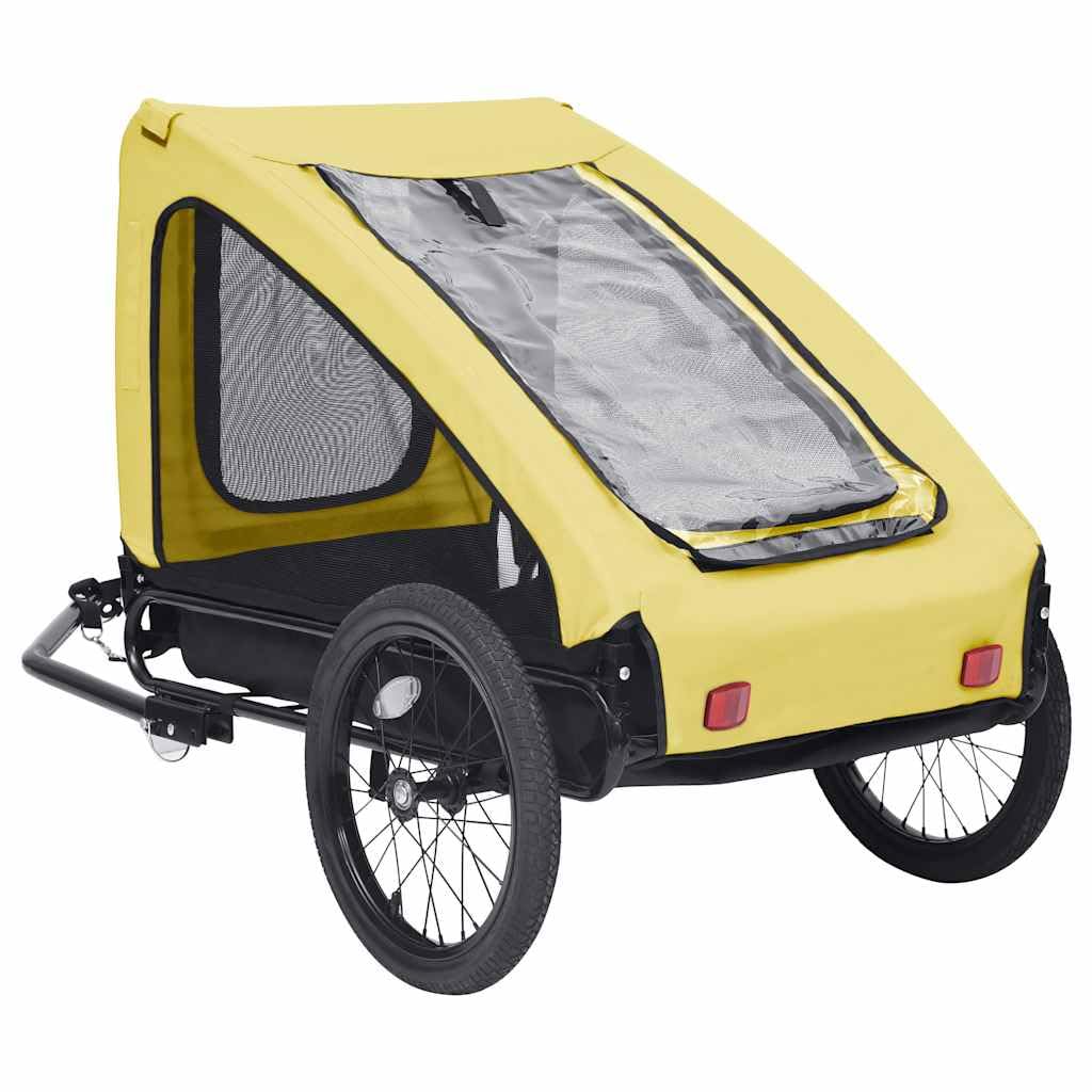 Fahrradanhänger für Hunde Gelb Schwarz mit Stahlrahmen und Oxford-Gewebe, 142x70x87,5 cm, faltbar, mit Netzfenstern und Reflektoren für Outdoor-Ausflüge und sicheren Tiertransport