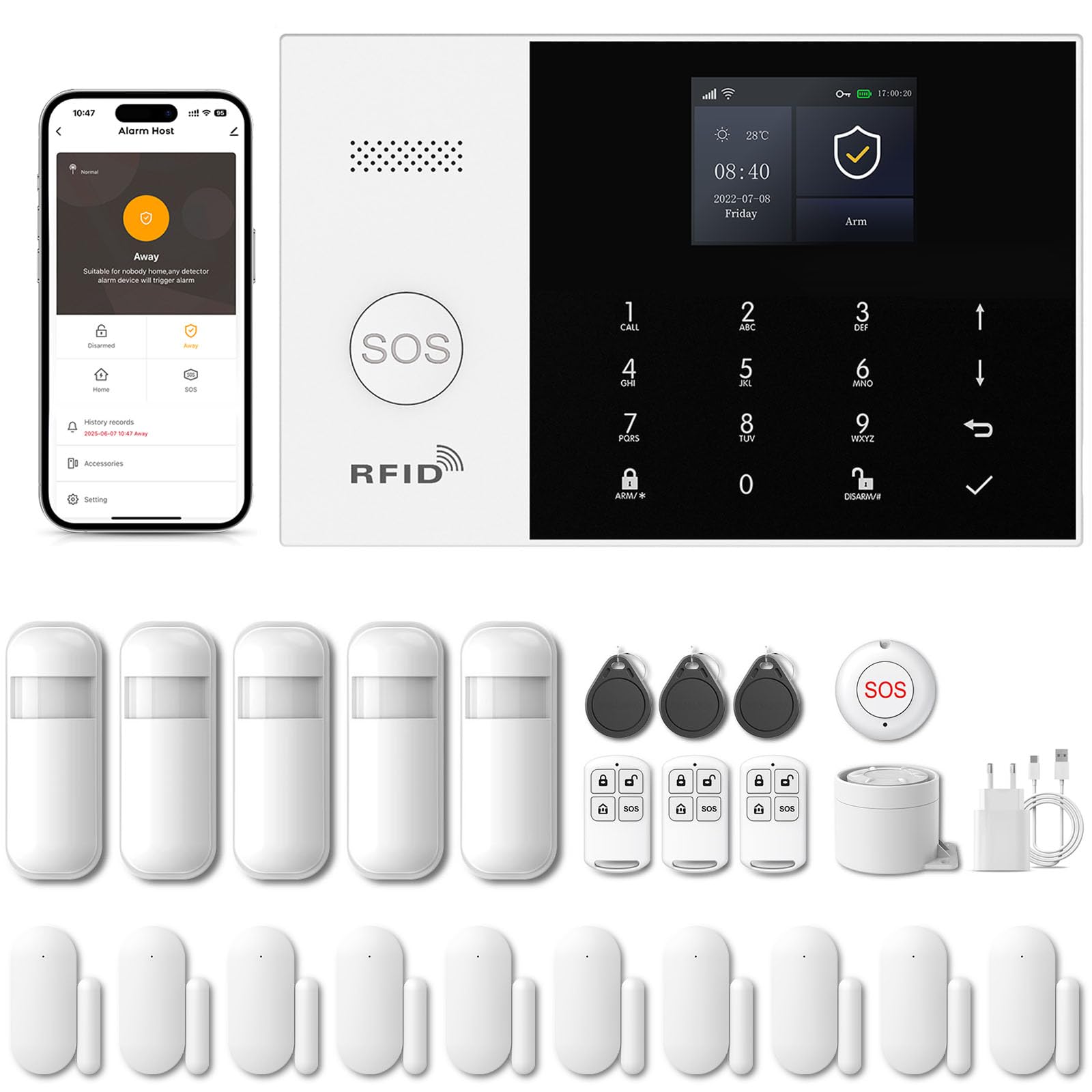 PGST Home Alarm Kit with Mobile Alarm, WiFi and 4G GSM Alarm System without Fees with 2.4 Inch Screen and 1000 mAh Battery, Tuya Smart Life App, Alexa and Google