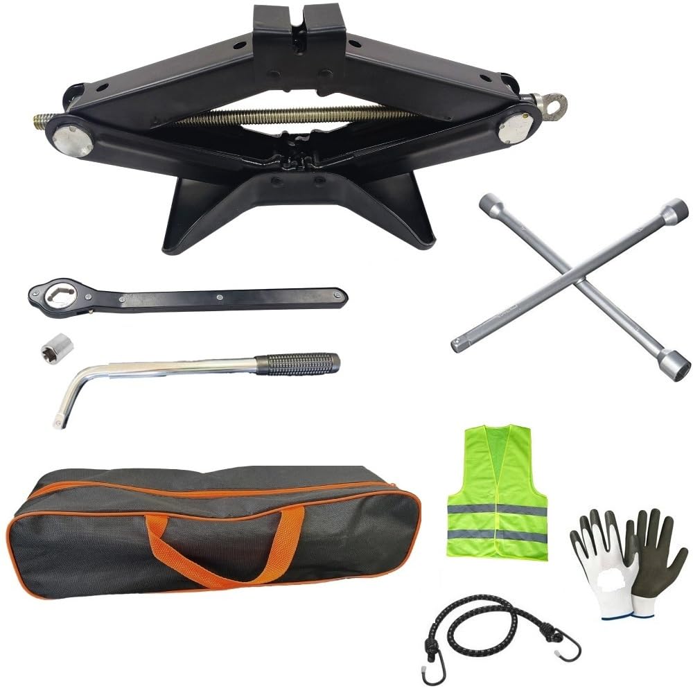 CRIC PER AUTO DA 2 TONNELLATE+CHIAVE A CROCE PER SVITARE BULLONI AUTO COMPATIBILE CON SUZUKI IGNIS CRIK A PANTOGRAFO CON CRICCHETTO E CHIAVE INGLESE KIT AUTO SOLLEVAMENTO PNEUMATICI