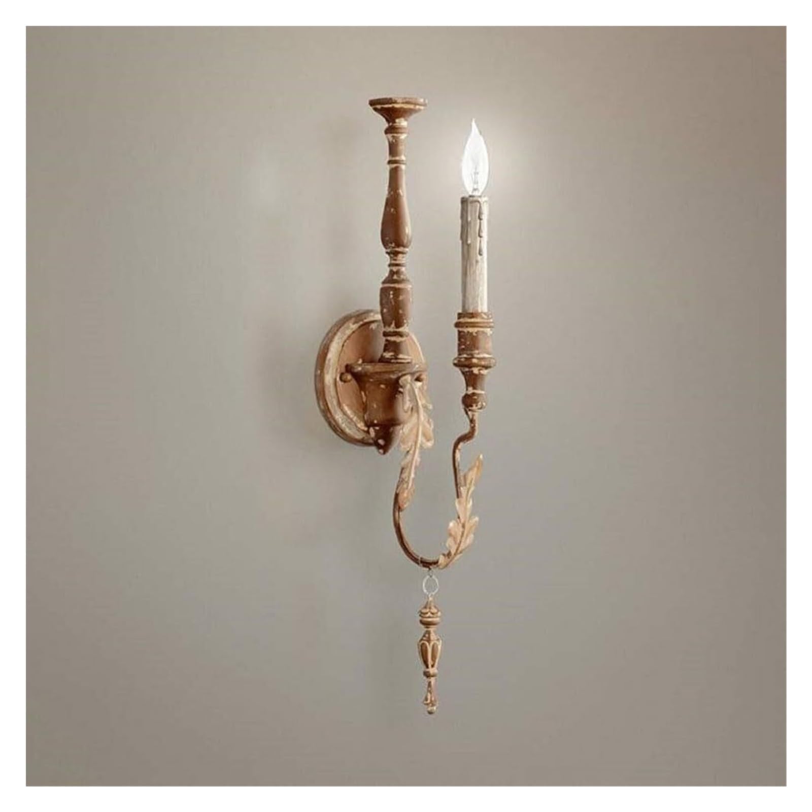 OZBMA Antique Wood Wall Sconce Retro Candle Light Farmhouse Lamp Fixture for Bedroom Living Room Restaurant Aisle Bar Hall Hallway(Red Copper) (Red Copper)