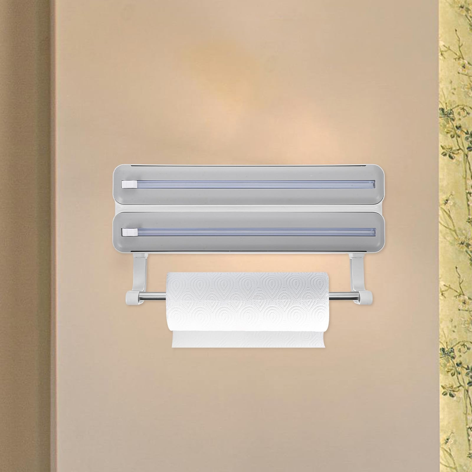ifundom Distributeur Automatique de Film Alimentaire Double Couche en Abs Coupe-Film Intégré, Support Mural Élégant pour Organiser Cuisine à Domicile