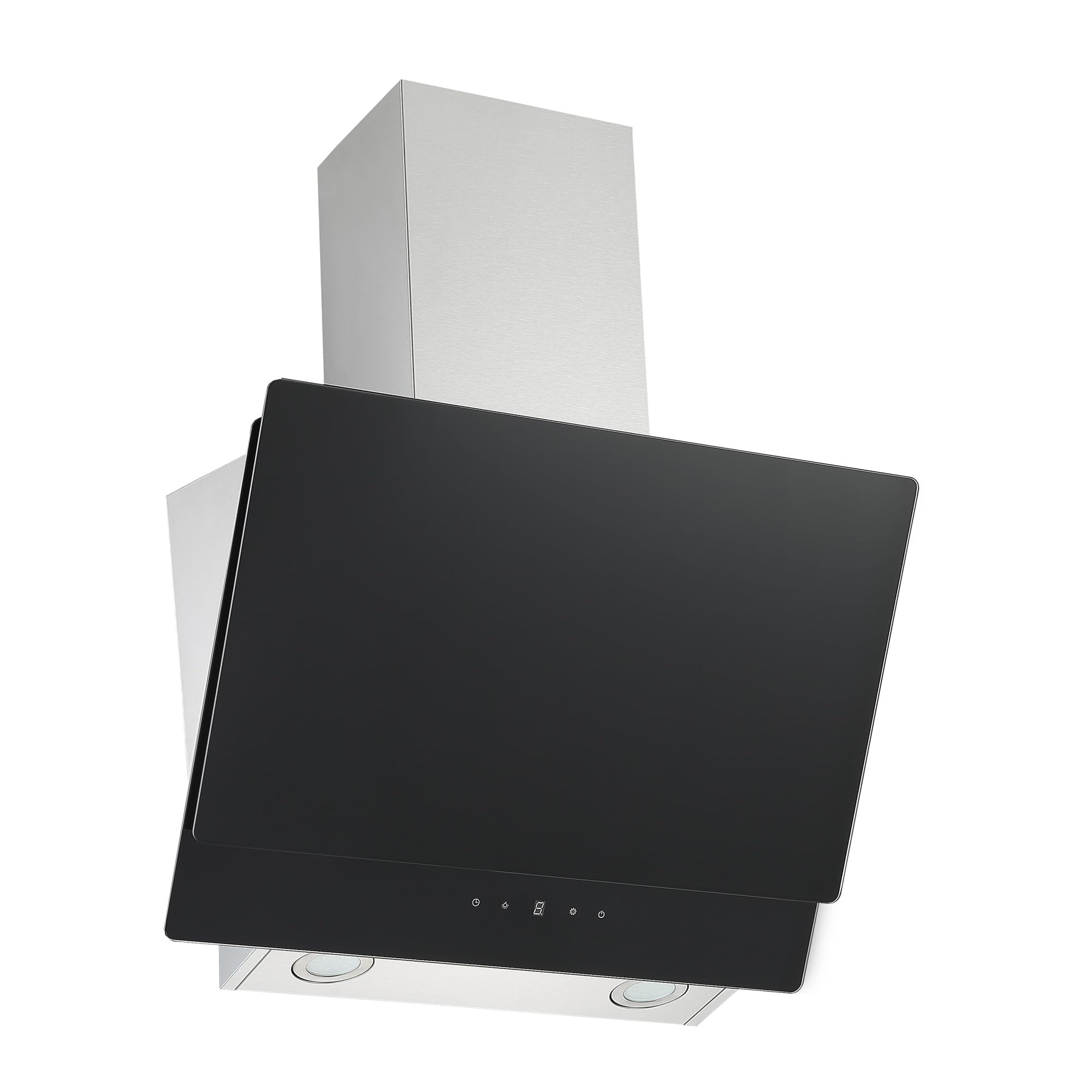 Respekta Cappa Cucina Inclinata Con Spazio Per La Testa, Cappa Cucina Verticale 60 Cm, Scocca In Acciaio Inox Con Vetro Bianco, Funzione Di Scarico E Ricircolo, CH77060SA, A, 53–66 Db