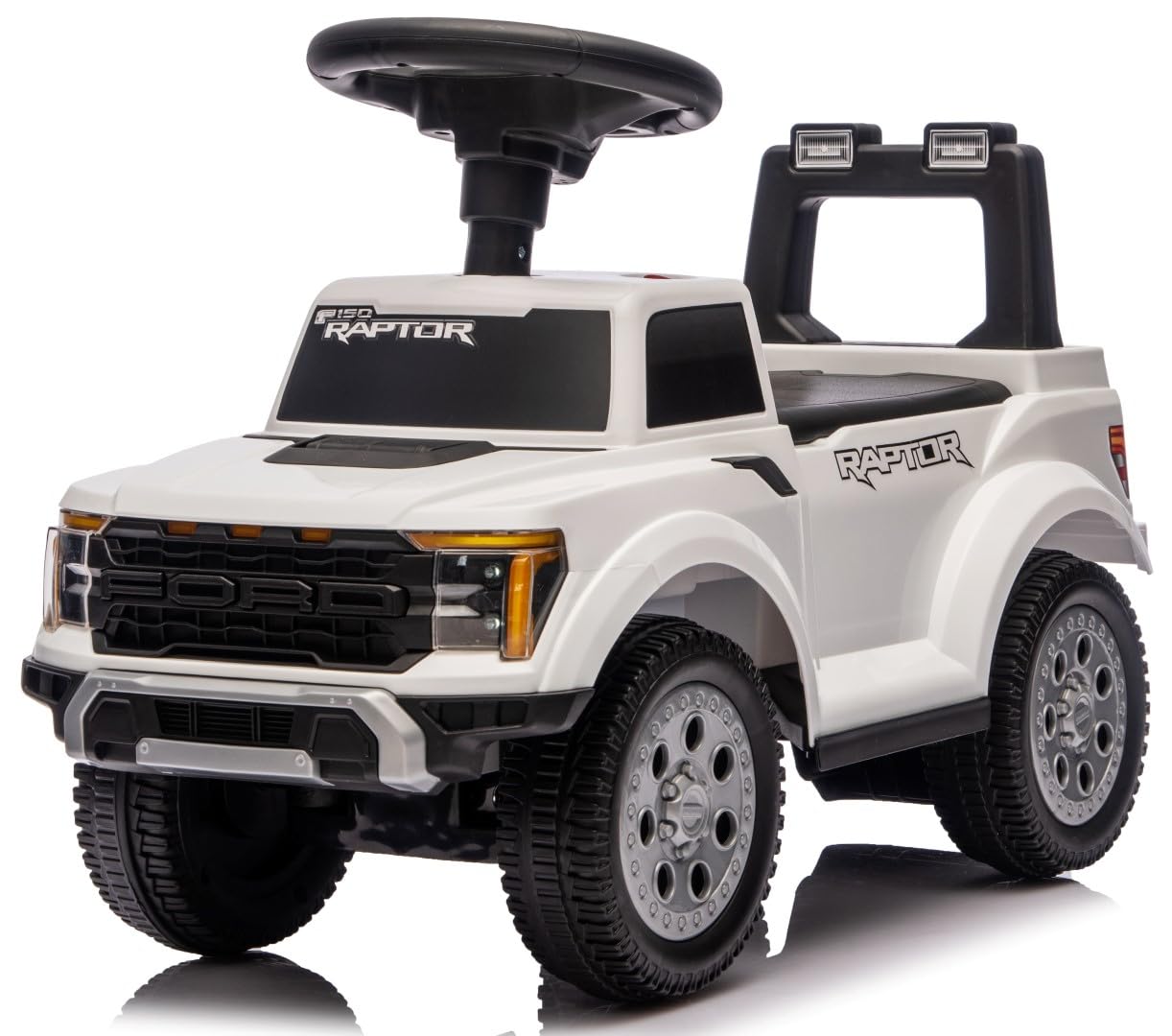 sun baby Correpasillos para niños Desde 12 Meses – Ford Raptor – Grandes Ruedas Todoterreno, Luces LED, Asiento con Respaldo y Compartimento, hasta 25 kg, Blanco