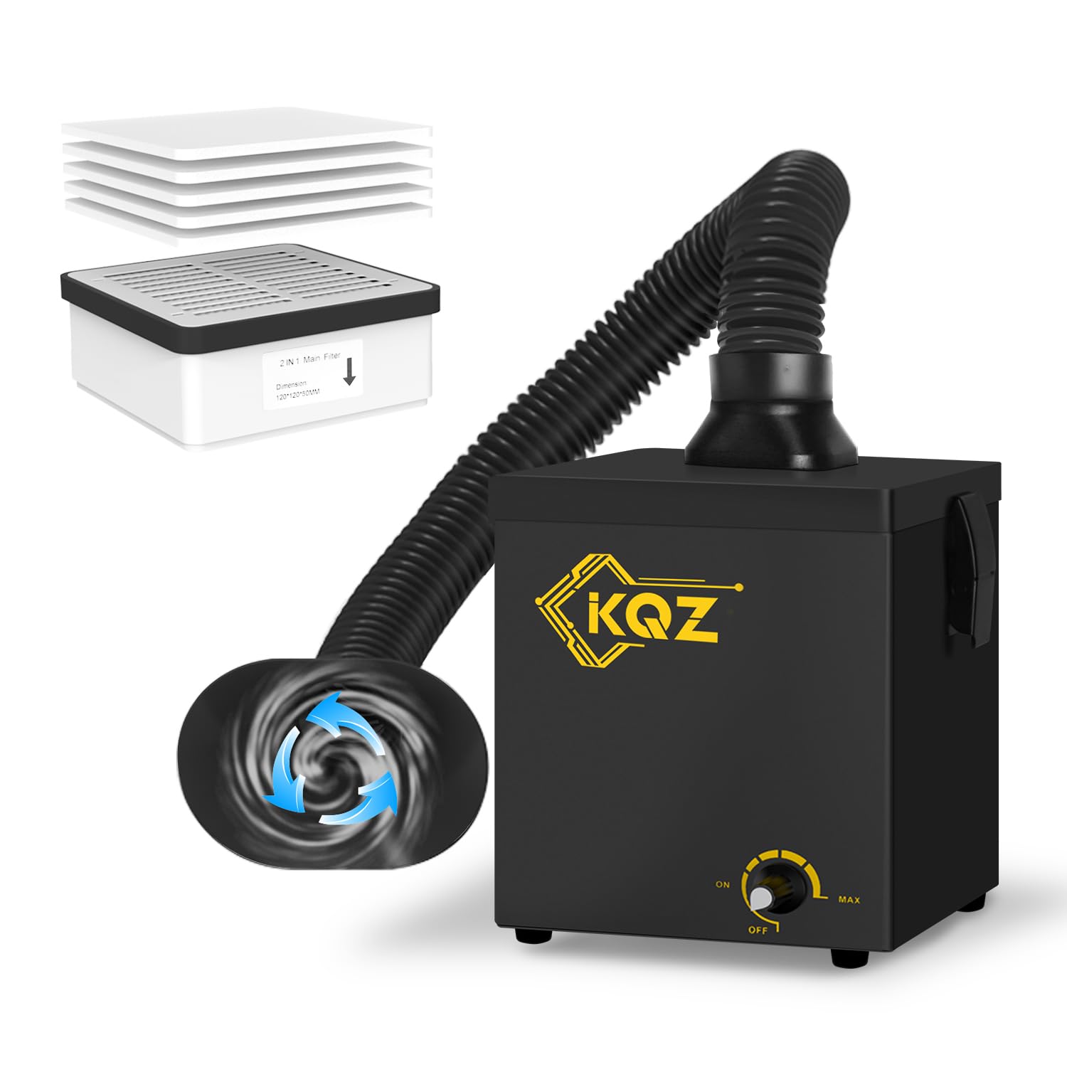 KQZ-B1 Solder Fume Extractor, 168m³/h Strong Suction Smoke Extractor, 5*Thick Pre-Filter+H13 HEPA Soldering Fume Extractor, 99.99% Purification Smoke Absorber for Welding Soldering 3D Printing Black