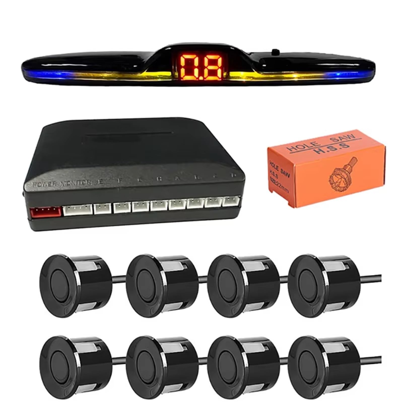 Ayuda de Ondas sonoras Kit sensores Aparcamiento con Radar múltiple retroiluminación Parktronic Pantalla LED Monitor Respaldo Asistente Sistema prevención colisiones en(Blue,6 sensors)