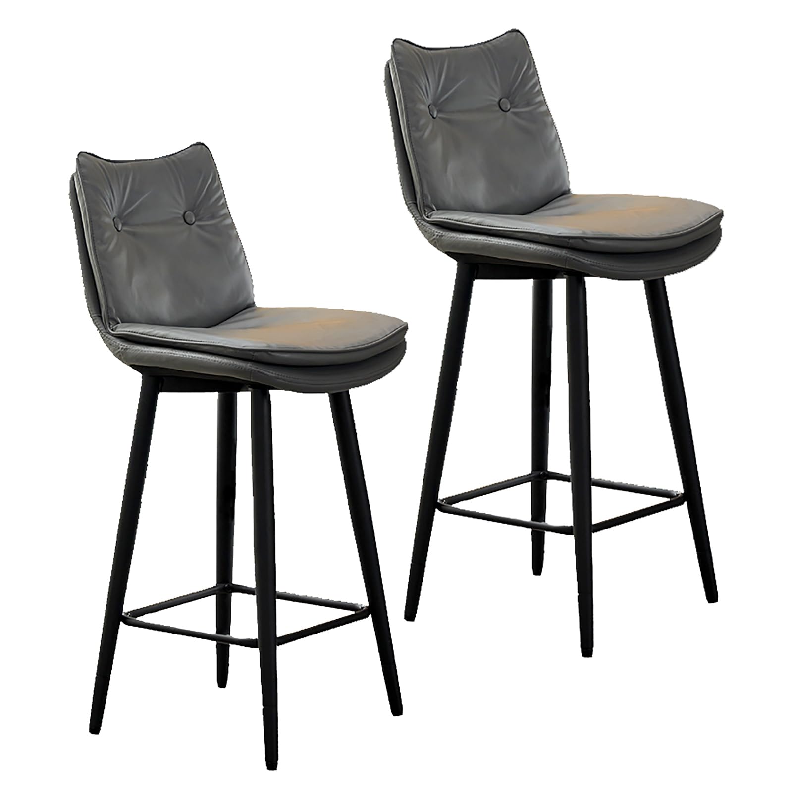 STUIJKVSZ 29.5 Inch Swivel Bar s Set of 2, Double-Layer Upholstered Counter Height Bars for Kitchen Island, Faux Leather Armless Bar Chair with Footrest for Restaurants(Set of 2, Blue-Grey)