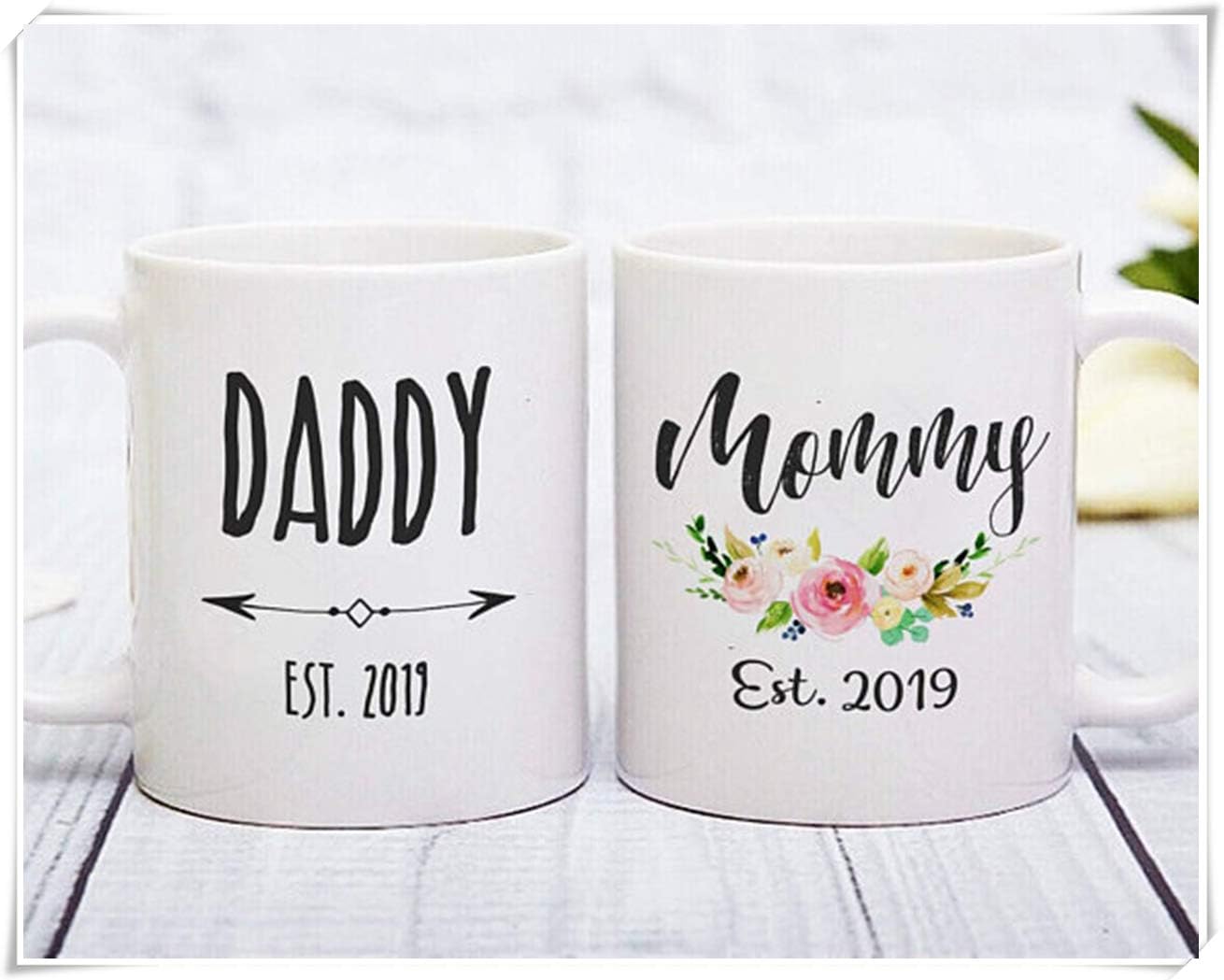 Mommy and Daddy Est 2019 Mug, Mom and Dad Gift, Mug for Parent to Be, New Parent Mug Set, Gift for Pregnancy, New Mom and Dad Mug Est 2019,11oz Ceramic Coffee Mug/Cup, Gift Wrap Available
