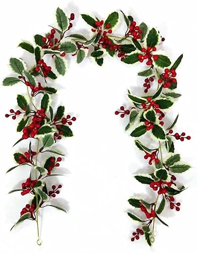 Miniatura 3 de Guirnalda de Navidad de bayas rojas de 6 pies, guirnalda artificial de bayas rojas con hojas verdes para interiores y exteriores, jardín, chimenea,