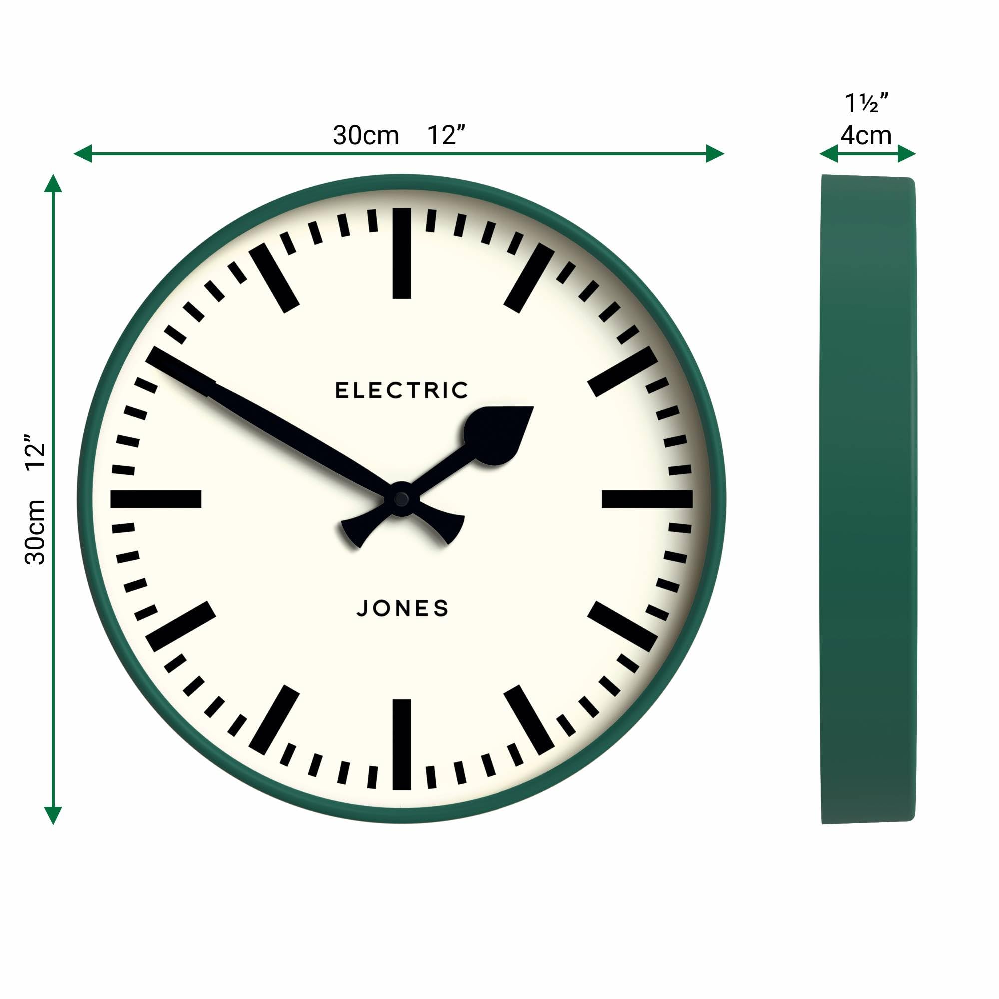 Jones Clocks® Tiger Orologio a parete | Orologio moderno della stazione rotonda | 30cm | Verde scuro | Look di design interessante per cucina, soggiorno o ufficio
