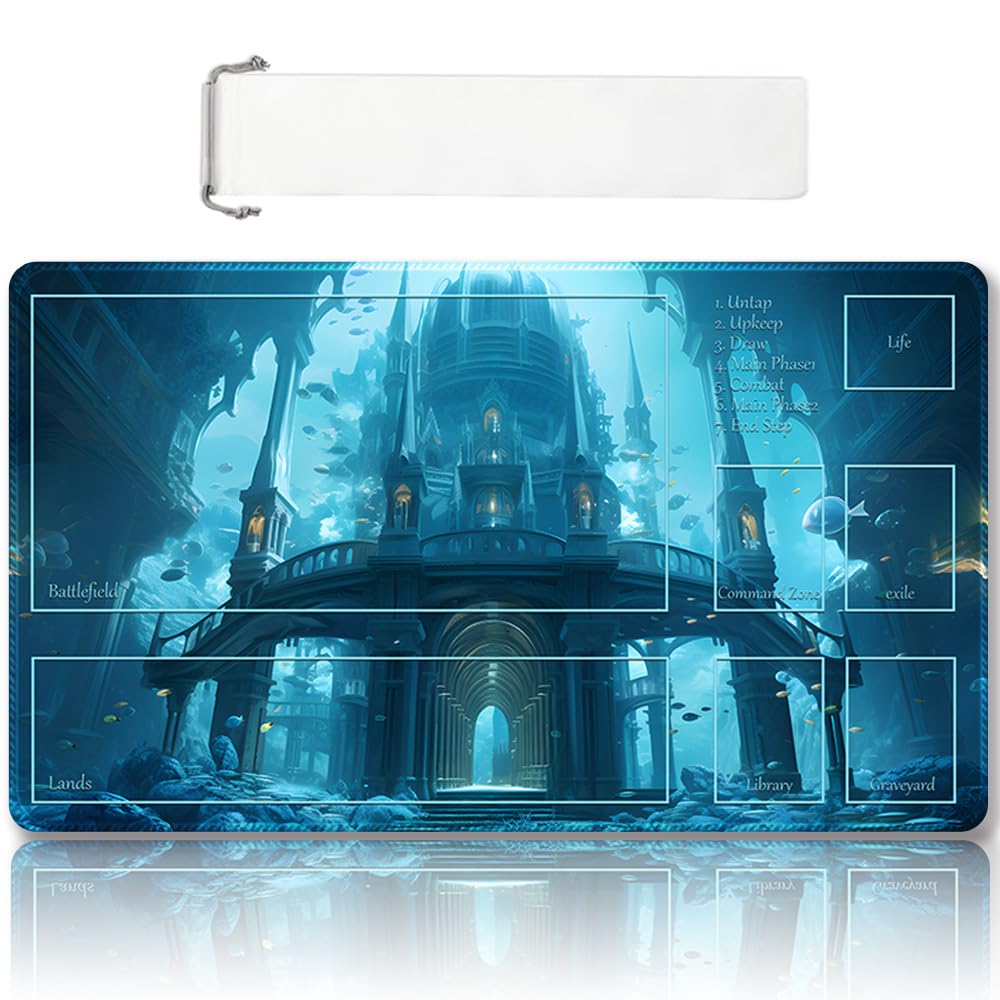 Premium Stitched MTG Playmat with Zones and Non-Slip Rubber Backing - TCG Play Mat for MTG and Other Card Games - Colorful Design with Vintage Look and Feel (DKT (101),Zones)