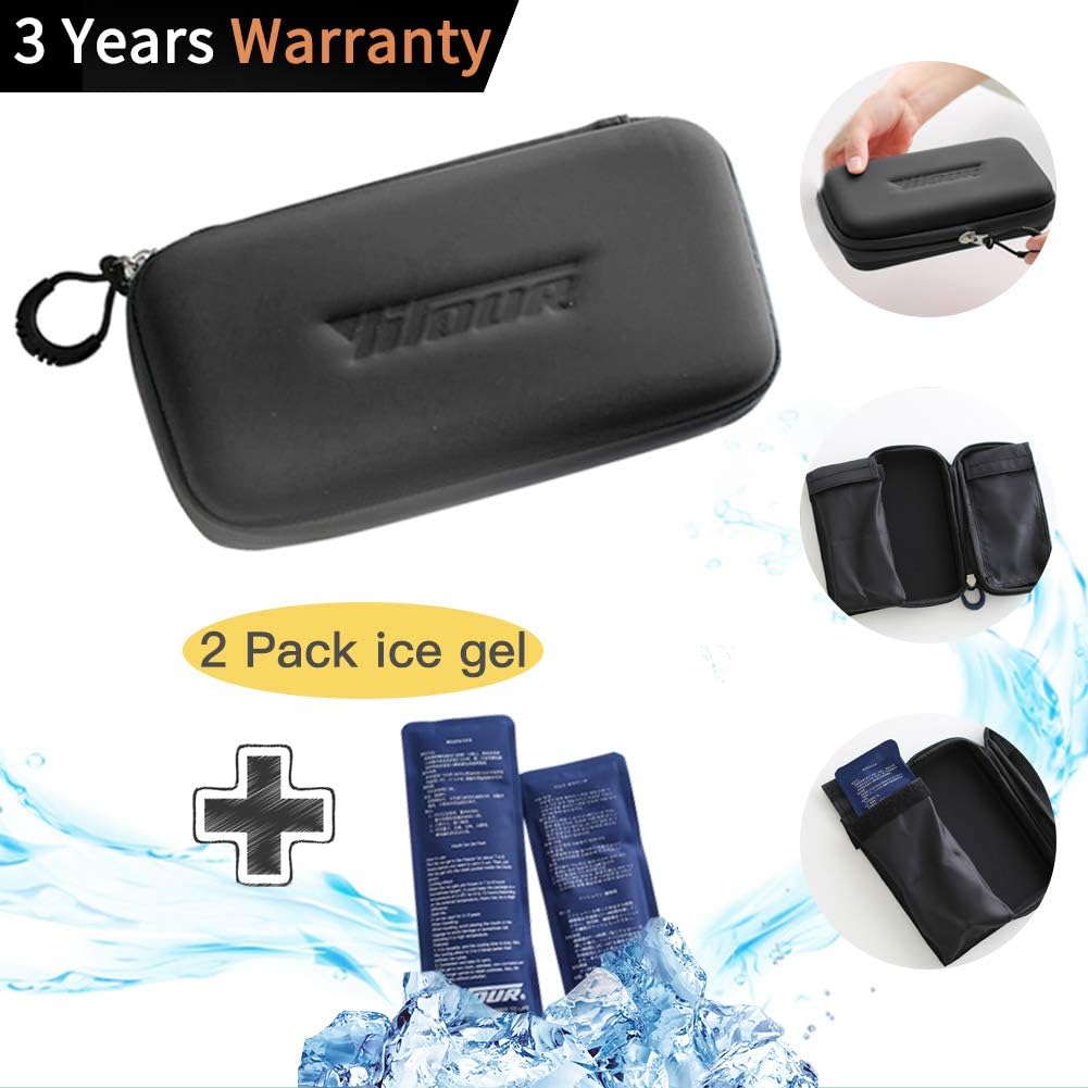 Diabetic Insulin Travel Cooler Bag - Portable Large Fashionable Insulated Medicine Ergency Supply Medical Thermal Insulin Travel Pen Carrying Storage Cooler Bag for Men Women with 2 Ice Pack(Black)