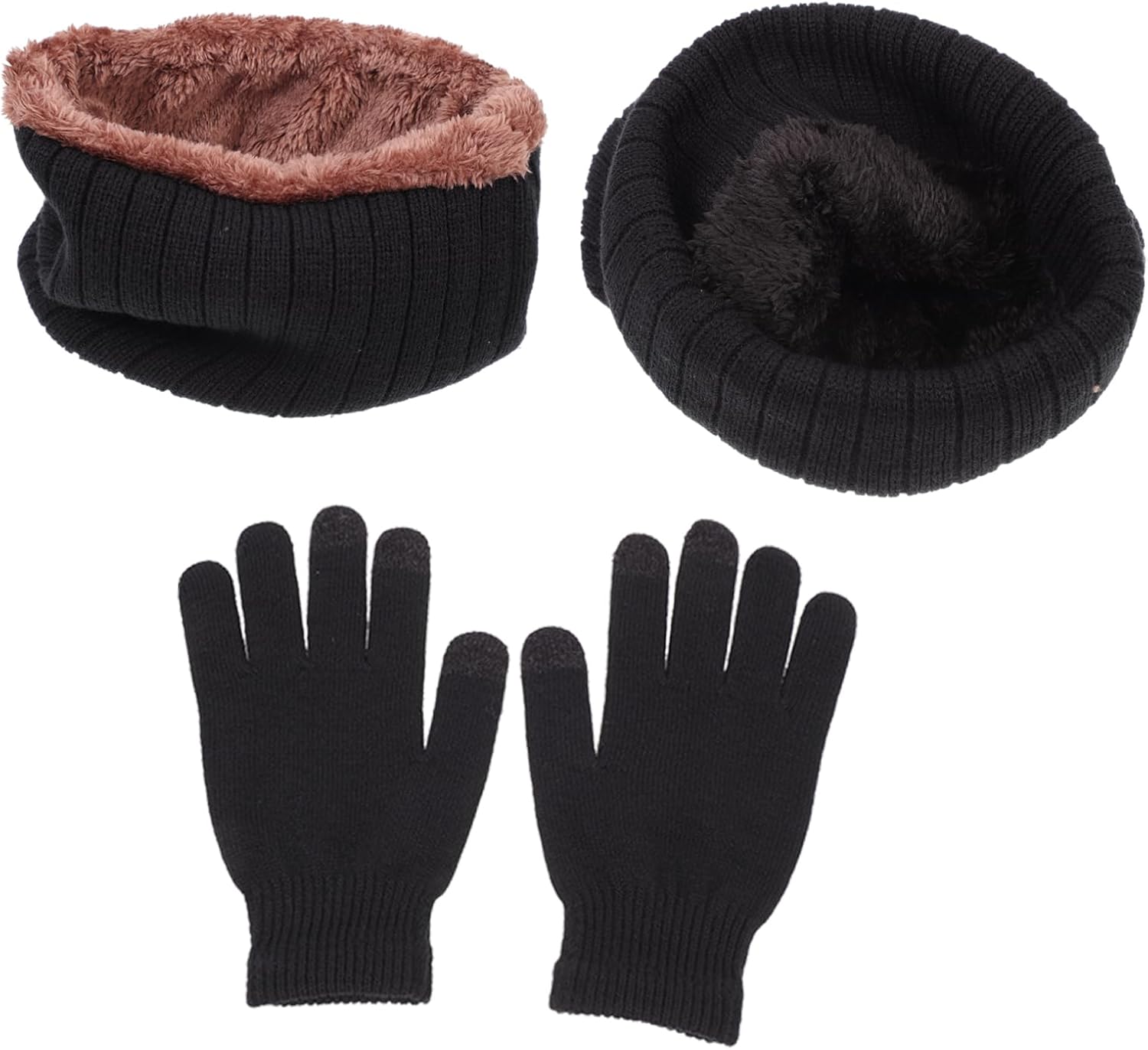 Holibanna 1set Warm Fleece Lined Knitted Scarf Hat Gloves for Outdoor Hiking Stylish Accessory for Men Women Soft and Comfortable for Cold Weather Black