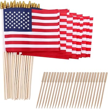 Uelfbaby 24 Pcs 8x12 Inch Small American Flags for Outside/US Stick Flags with Kid-Safe Spear Top, Perfect for Memorial Day, Veterans Day Decorations, Patriotic Holiday Yard Patio Flags