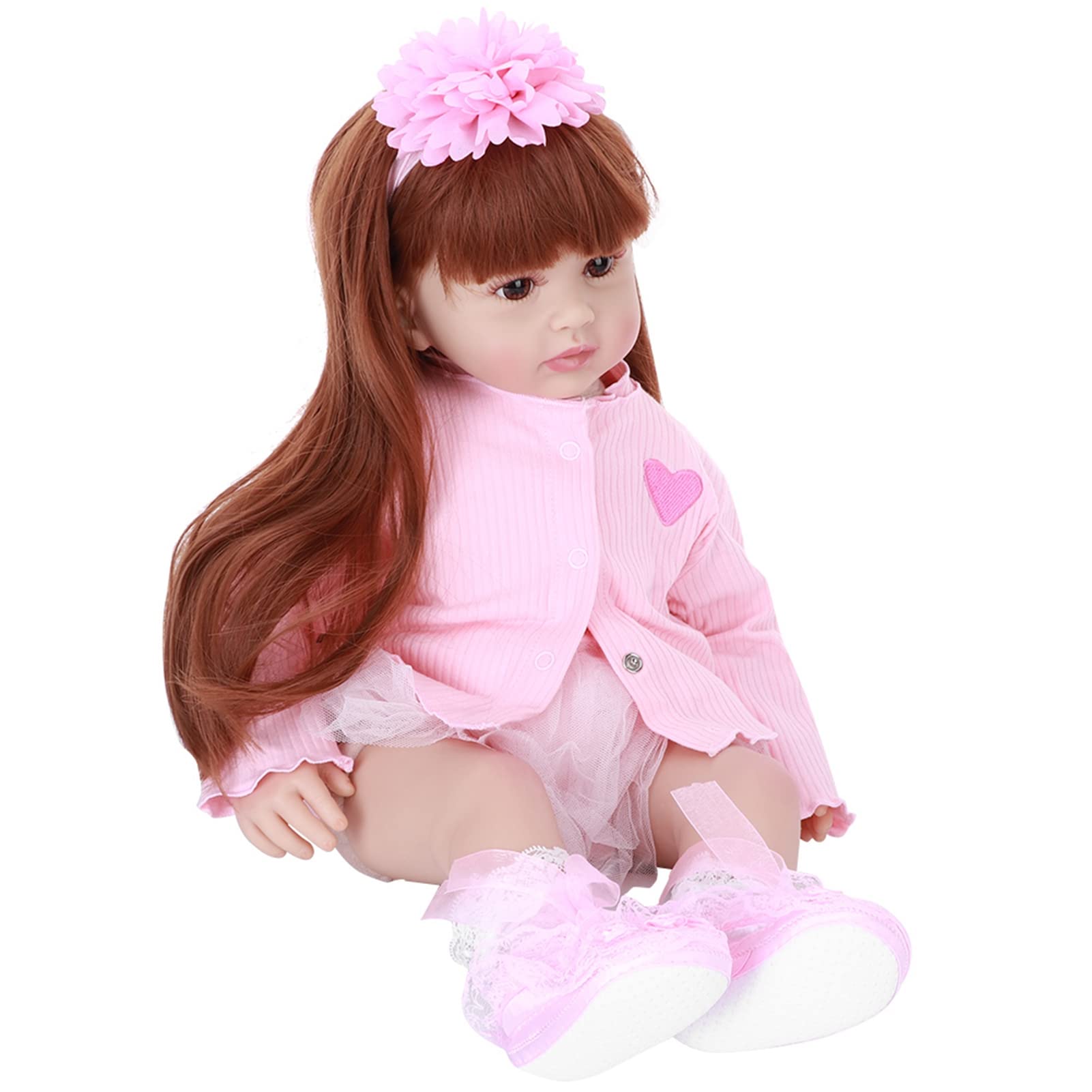 Bellissima Bambola in Silicone per Bambina da 60 cm. Regalo Perfetto per i bambini. Giocattolo Morbido e Realistico (occhi marroni)