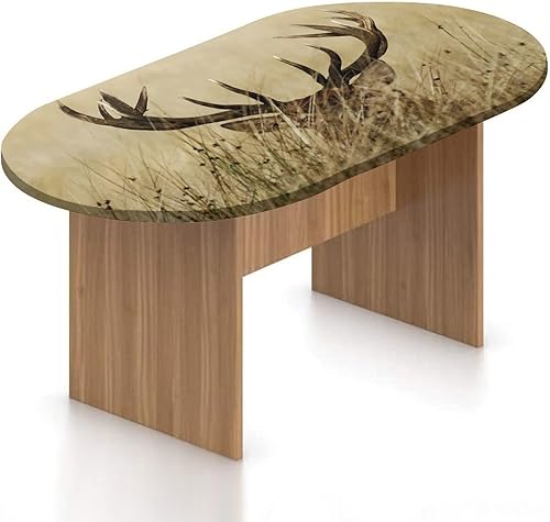 Mantel ajustable ovalado, decoración de cornamenta con bordes elásticos, funda de mesa de poliéster con estampado de ciervos de cola blanca en