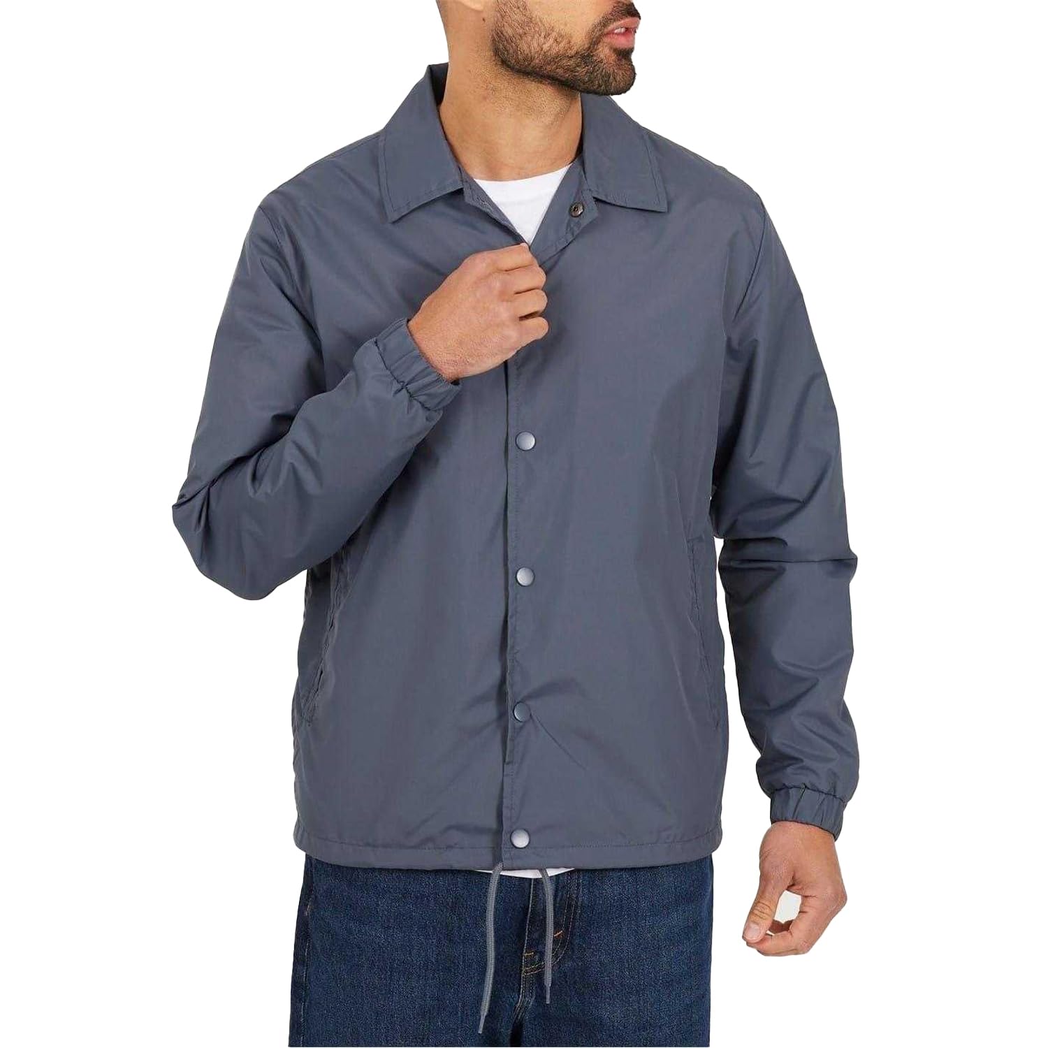 Brave Soul Men's Lightweight Coach Jacket With Drawcord Hem - Steel Blue - Large