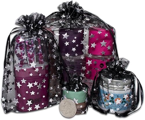 Miniatura 3 de The Display Guys - Paquete de 100 bolsas de regalo de organza transparente de 2 x 2.5 pulgadas con cordón (tamaño XS, estrellas metálicas