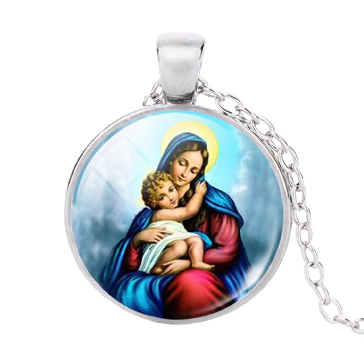 ZEIA3 Wholesale Virgin Mary Mother Christ Christian Jewelry Glass Photo Necklace Gift For Men Women