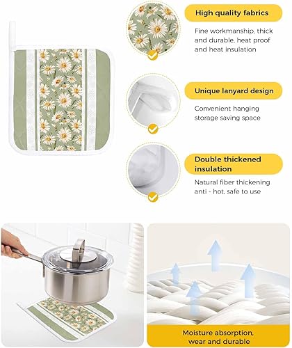 Miniatura 2 de 2 Packs Sage Green Flower Pot Holders Sets for Kitchen,Oven Pan Plate Bowl Pads Heat Proof Mat with Hanging Loop,Terry Cloth Potholders Soft Grip
