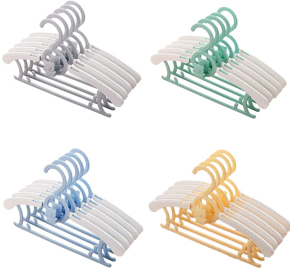 JSF Adjustable Baby Hangers for Baby Girl Boy, 20pcs Toddler Kids Child Nursery Closet Hangers, Non-Slip and Extendable Laundry Infant Hangers for Newborn Clothes (Colourful Bear Hangers)