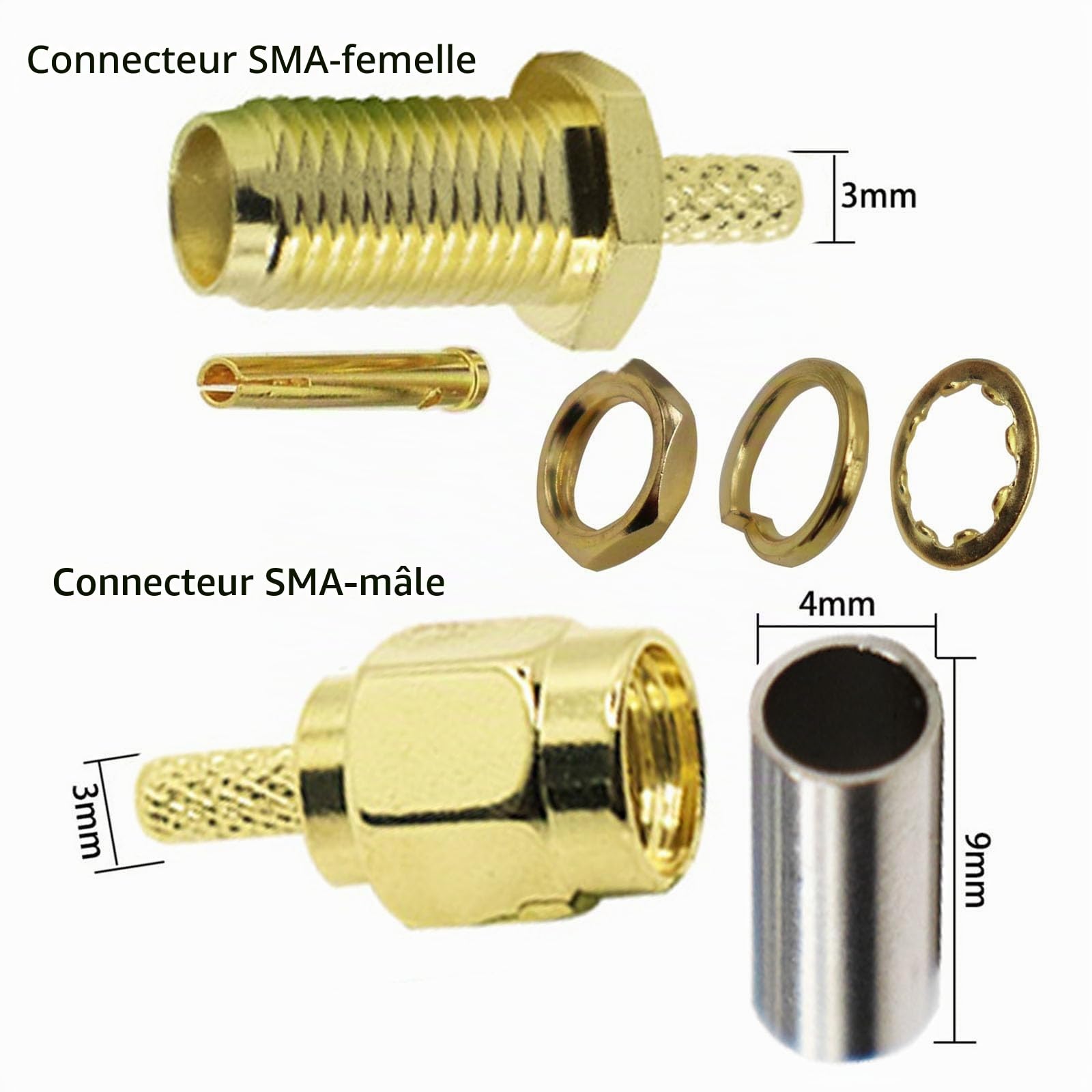 10pcs SMA mâle et Femelle connecteurs et Pince à sertir coaxial pour SMA-RG174 RG316 Antenne WiFi Extension Câble