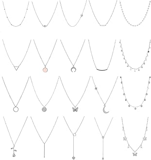 Honsny 20PCS 14K Gold Plated Choker Necklaces for Women, Dainty Gold Diamond Coin Pearl Pendant Simple Chain Necklace Set Cute Gold Layered Necklaces for Women Teen Jewelry Gifts