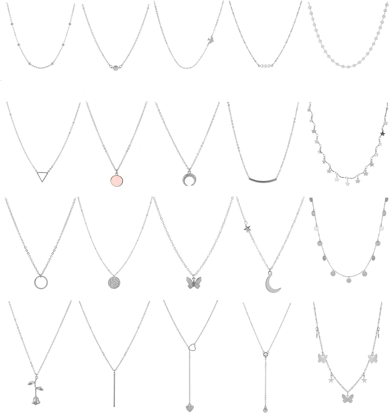20PCS 14K Gold Plated Choker Necklaces for Women, Dainty Gold Diamond Coin Pearl Pendant Simple Chain Necklace Set Cute Gold Layered Necklaces for Women Teen Jewelry Gifts