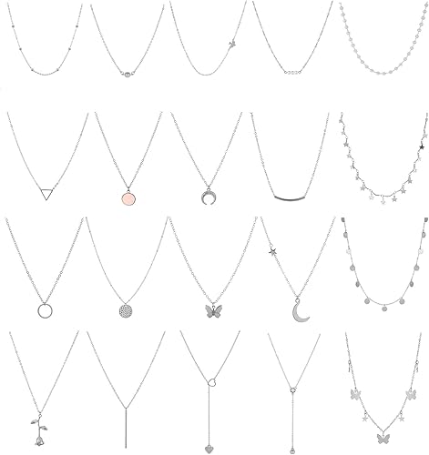 Honsny 20 piezas de collares de gargantilla chapados en oro de 14 quilates para mujer, conjunto de collares de cadena simple con colgante de moneda