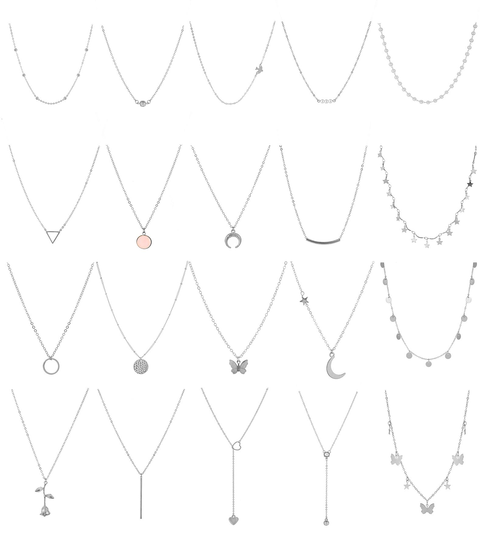 Honsny 20PCS 14K Gold Plated Choker Necklaces for Women, Dainty Gold Diamond Coin Pearl Pendant Simple Chain Necklace Set Cute Gold Layered Necklaces for Women Teen Jewelry Gifts