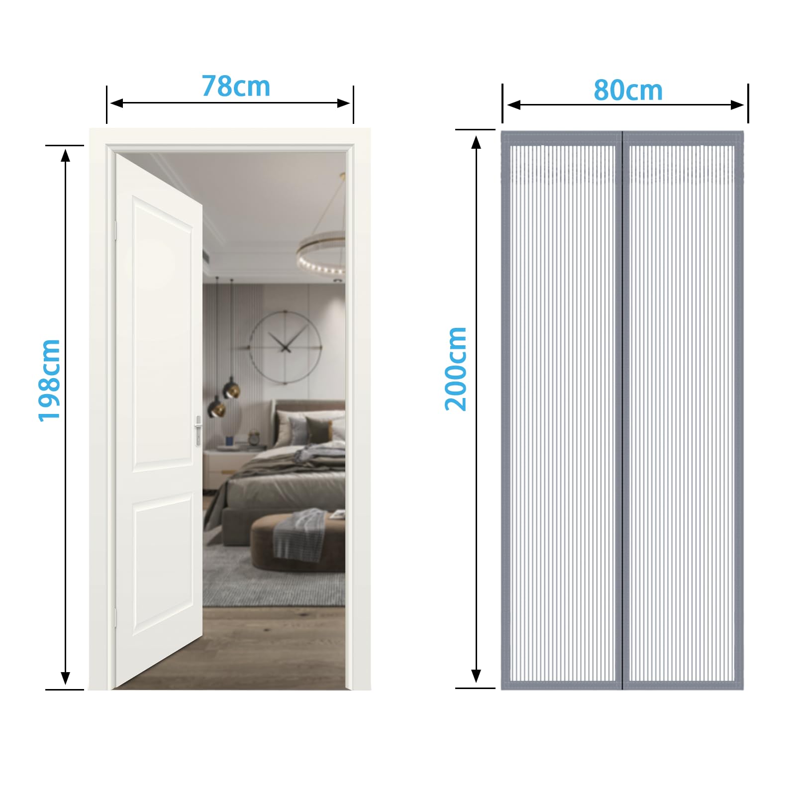 RnCop Magnetic Screen Door fits Door up to 80×200cm, Heavy Duty Fly Screen Door Mesh Screen Curtain, Self Sealing, Hands Free - Image 3