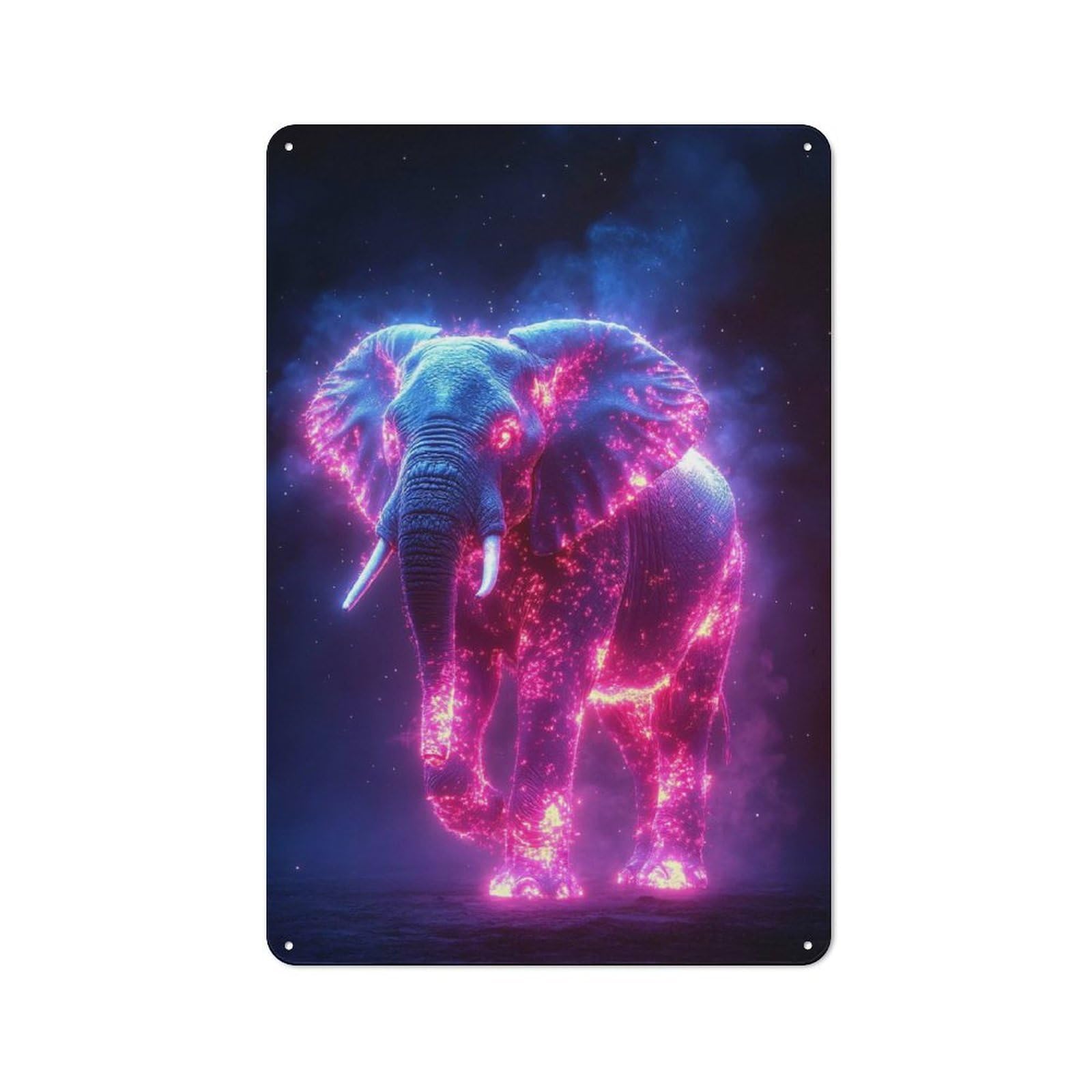 Cosmic Elephant with Neon Glow Decorative Tin Sign 30x20cm, Old Fashioned Vintage Wall Decor for Lounge, Study, Pub Or Wall Gallery
