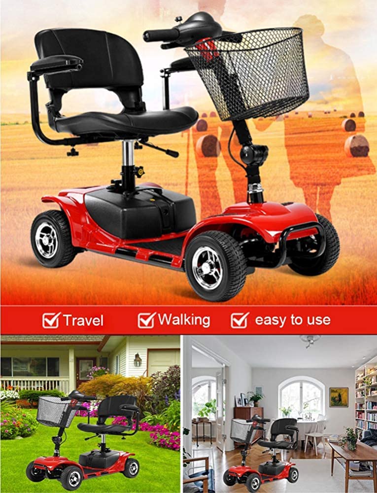 Silla de ruedas liviana, ruedas livianas, scooter eléctrico para adultos, scooter de movilidad eléctrica, scooter de viaje para personas mayores, plegable, pasamanos que se puede abrir, asiento de 4