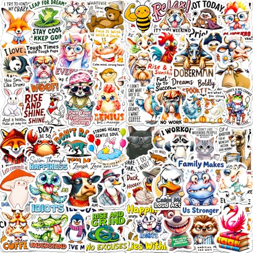 Image of Fun Animal Stickers with Witty Phrase 200 Pcs Playful Animals Sticker Pack, Waterproof Vinyl Stickers for Water Bottles Laptop Scrapbooking Journal Scooter Luggage Skateboard Tumbler Cup Notebook etc